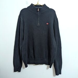 VINTAGE Polo Jeans Company Large 100% Cotton Navy Pullover Half-Zip Knit Sweater